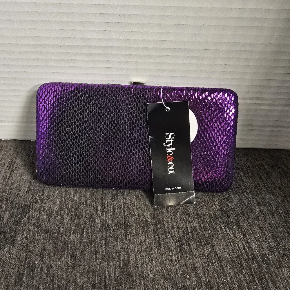 Style & Co Ready To Go Wallet Purple Faux Snake Print NWT